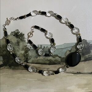 Black and Clear Beaded Necklace & bracelet set